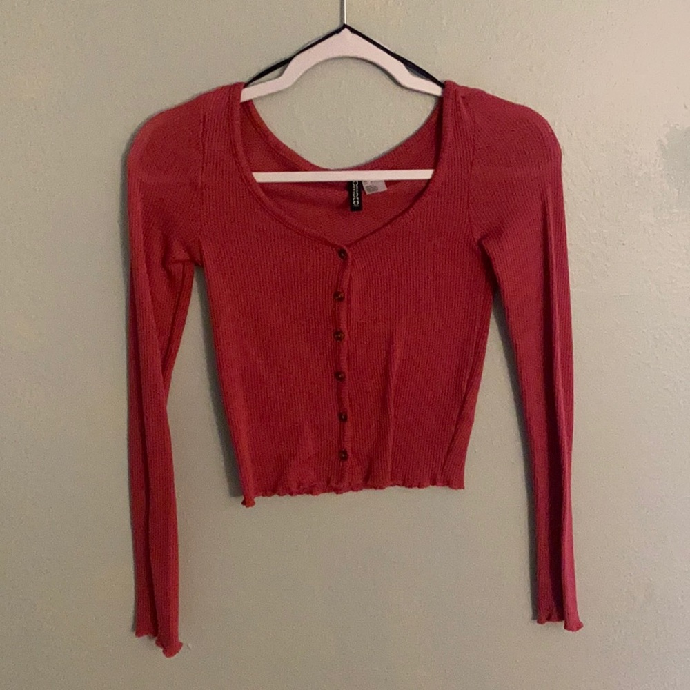 H&M, pink, long sleeve, size xs, top